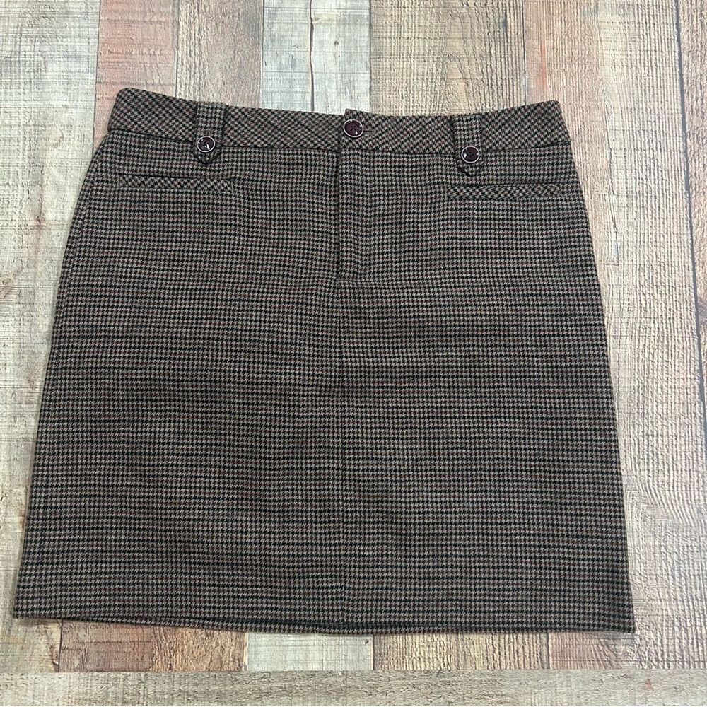 Eddie Bauer Womens Wool Houndstooth Skirt‎ 12 Brown Lined Work Office Classic